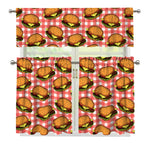 Hamburger Plaid Pattern Print 3 Piece Kitchen Curtains