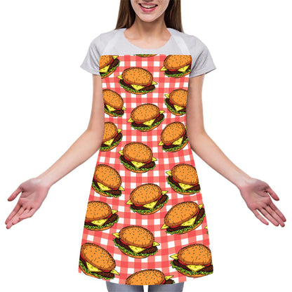 Hamburger Plaid Pattern Print Adjustable Apron