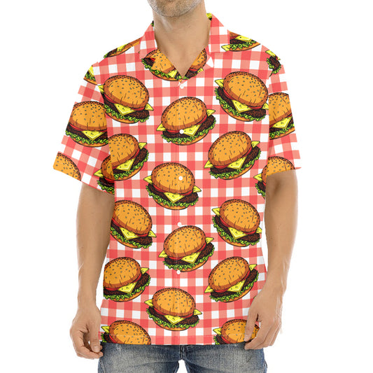 Hamburger Plaid Pattern Print Aloha Shirt
