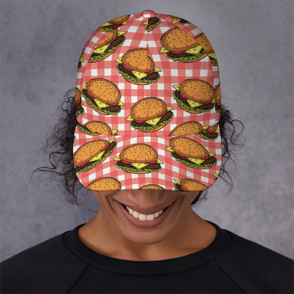 Hamburger Plaid Pattern Print Baseball Cap