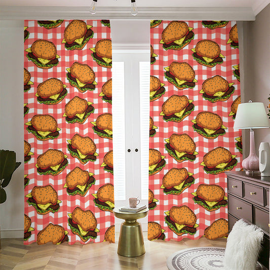 Hamburger Plaid Pattern Print Blackout Pencil Pleat Curtains
