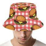 Hamburger Plaid Pattern Print Bucket Hat