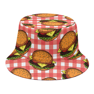 Hamburger Plaid Pattern Print Bucket Hat