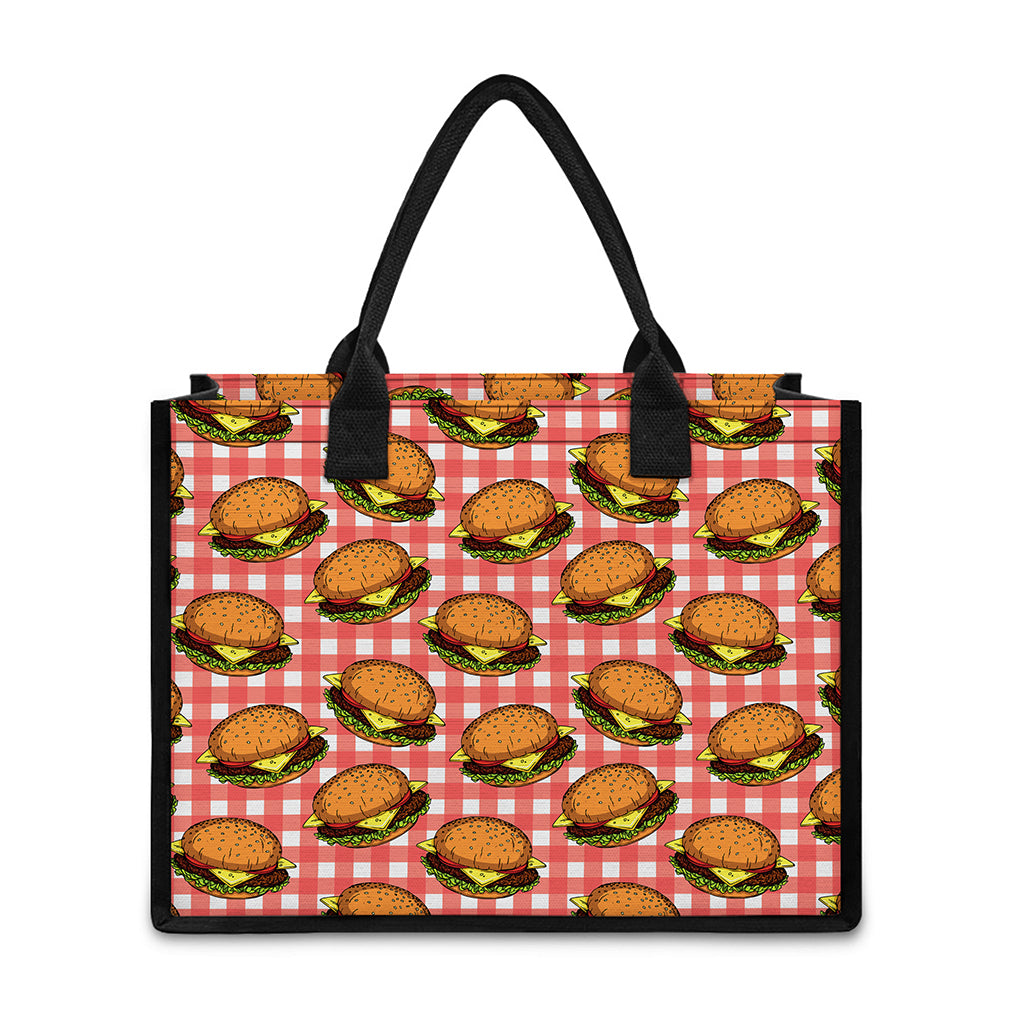 Hamburger Plaid Pattern Print Canvas Tote Bag