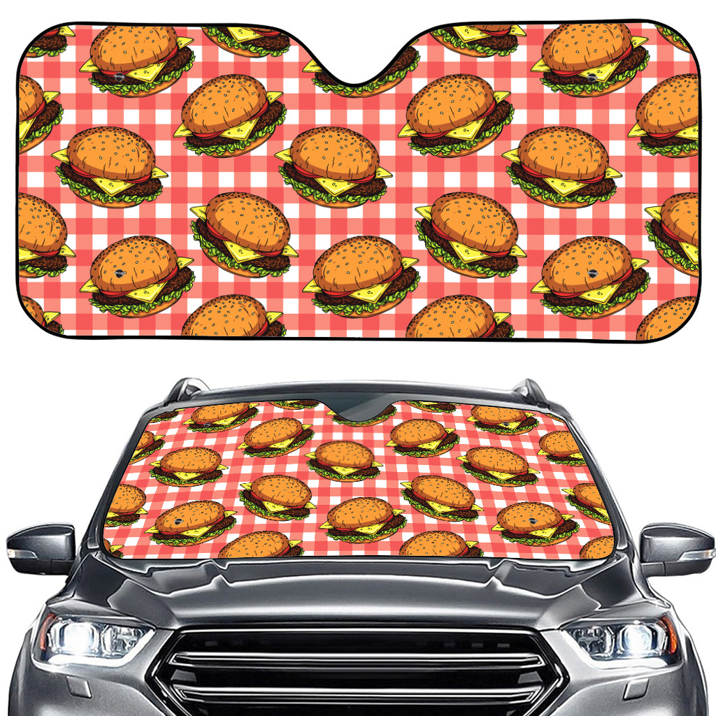 Hamburger Plaid Pattern Print Car Windshield Sun Shade