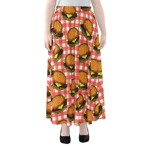 Hamburger Plaid Pattern Print Chiffon Maxi Skirt