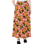 Hamburger Plaid Pattern Print Chiffon Maxi Skirt