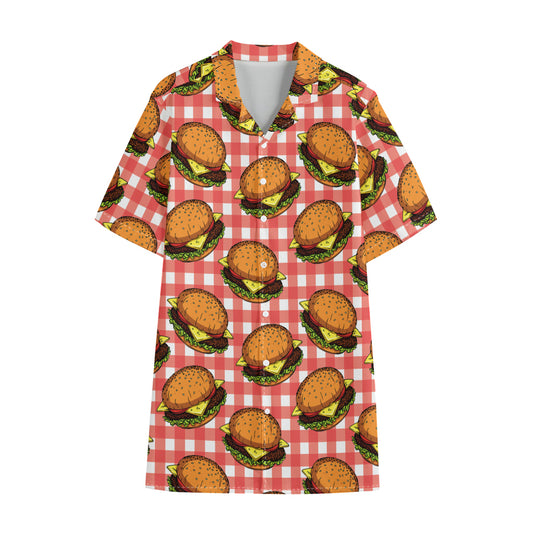 Hamburger Plaid Pattern Print Cotton Hawaiian Shirt