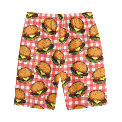 Hamburger Plaid Pattern Print Cotton Shorts
