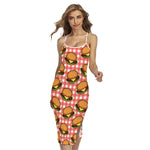 Hamburger Plaid Pattern Print Cross Back Cami Dress