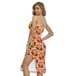 Hamburger Plaid Pattern Print Cross Back Cami Dress