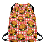 Hamburger Plaid Pattern Print Drawstring Backpack