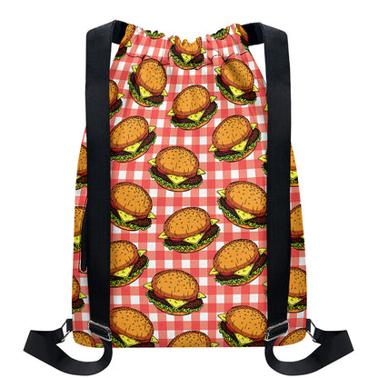 Hamburger Plaid Pattern Print Drawstring Backpack