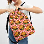 Hamburger Plaid Pattern Print Drawstring Backpack