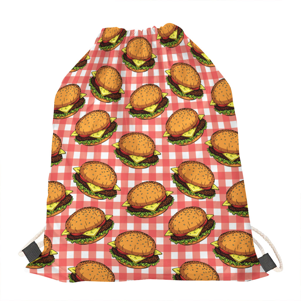 Hamburger Plaid Pattern Print Drawstring Bag