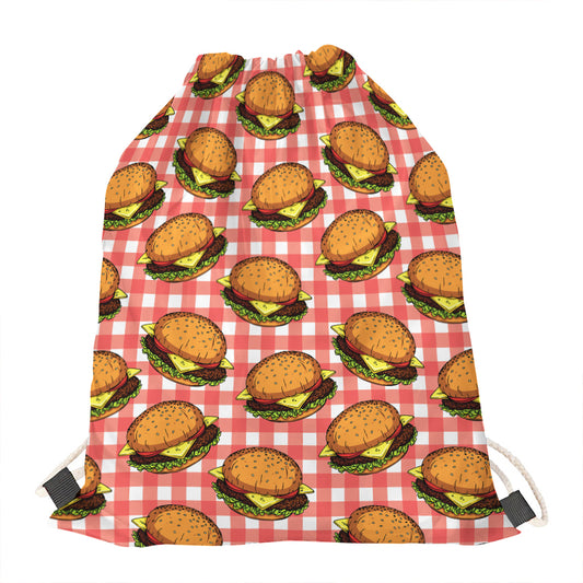 Hamburger Plaid Pattern Print Drawstring Bag