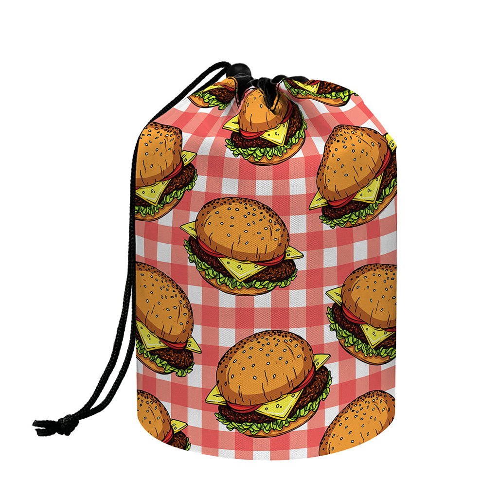 Hamburger Plaid Pattern Print Drawstring Makeup Bag