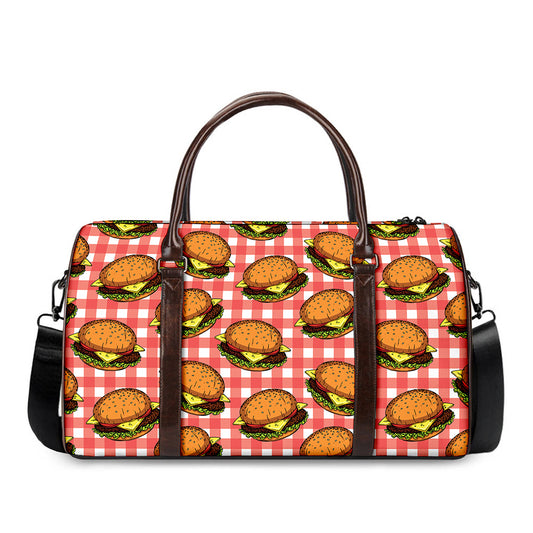Hamburger Plaid Pattern Print Duffle Bag