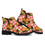 Hamburger Plaid Pattern Print Flat Ankle Boots