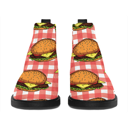 Hamburger Plaid Pattern Print Flat Ankle Boots