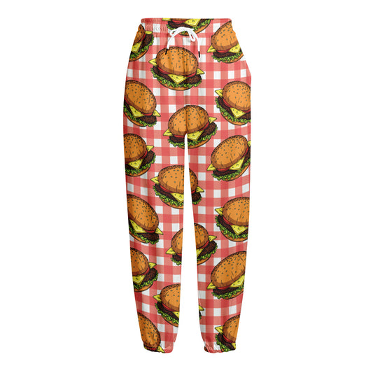 Hamburger Plaid Pattern Print Fleece Lined Knit Pants