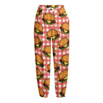 Hamburger Plaid Pattern Print Fleece Lined Knit Pants