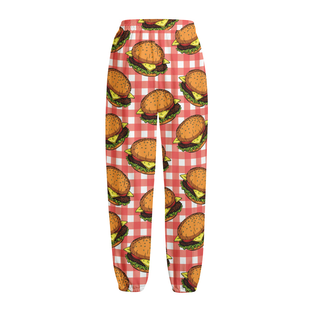Hamburger Plaid Pattern Print Fleece Lined Knit Pants