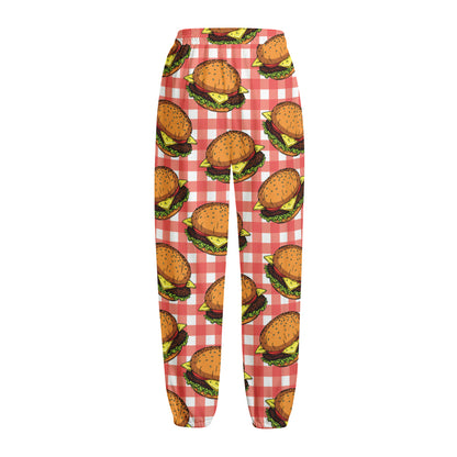 Hamburger Plaid Pattern Print Fleece Lined Knit Pants