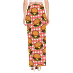 Hamburger Plaid Pattern Print High Slit Maxi Skirt