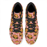 Hamburger Plaid Pattern Print High Top Leather Sneakers