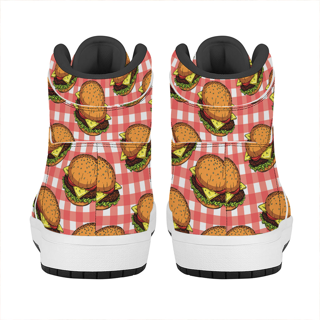 Hamburger Plaid Pattern Print High Top Leather Sneakers