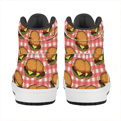 Hamburger Plaid Pattern Print High Top Leather Sneakers