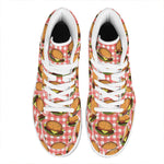 Hamburger Plaid Pattern Print High Top Leather Sneakers