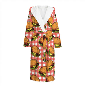 Hamburger Plaid Pattern Print Hooded Bathrobe