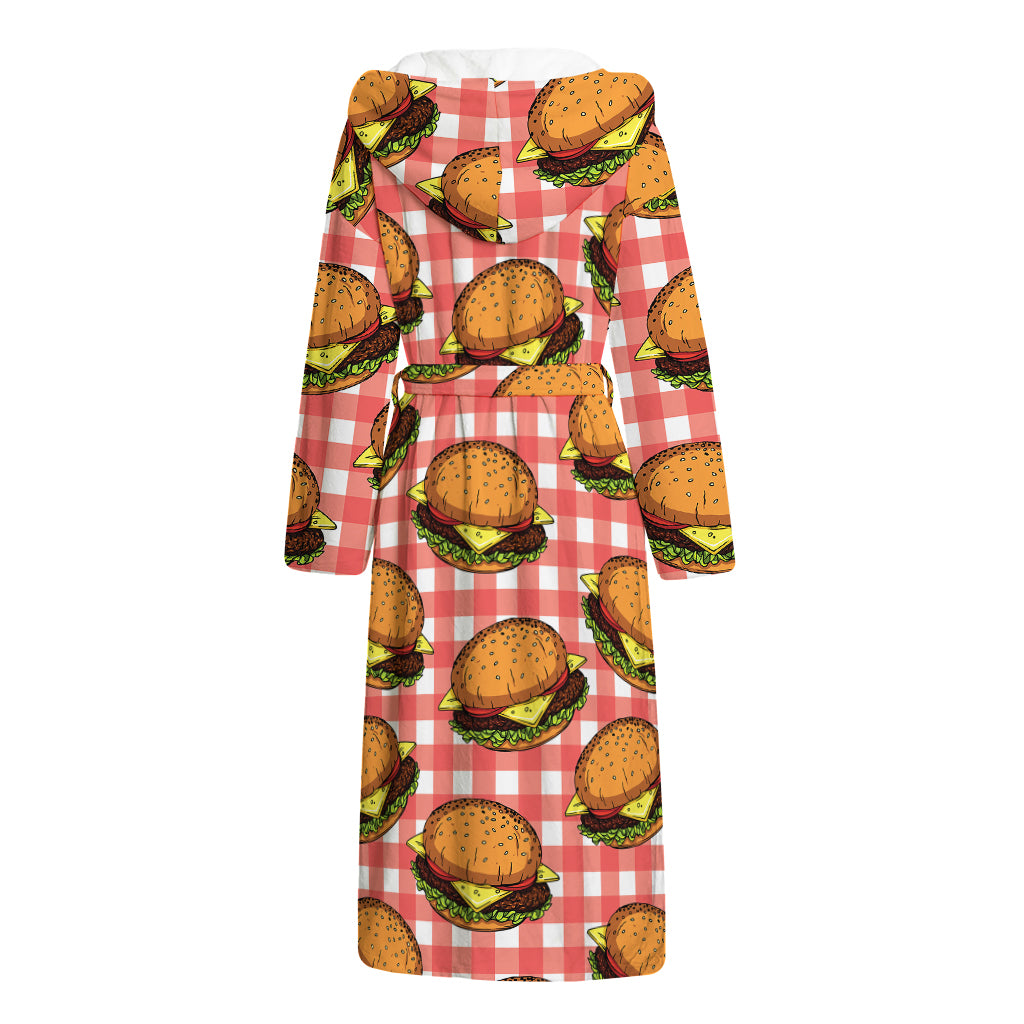 Hamburger Plaid Pattern Print Hooded Bathrobe