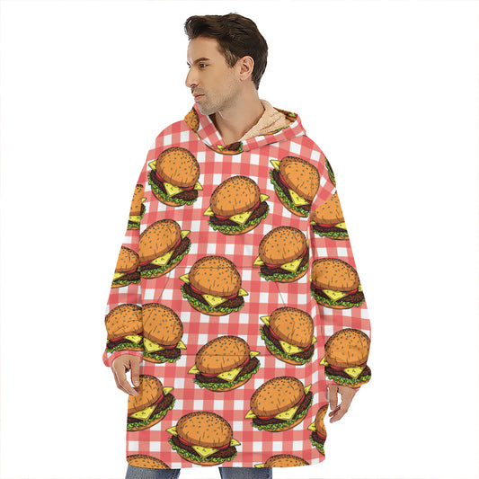 Hamburger Plaid Pattern Print Hoodie Blanket