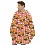 Hamburger Plaid Pattern Print Hoodie Blanket