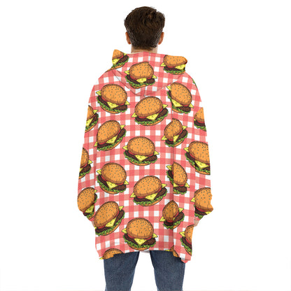Hamburger Plaid Pattern Print Hoodie Blanket