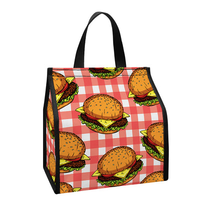 Hamburger Plaid Pattern Print Insulated Lunch Tote