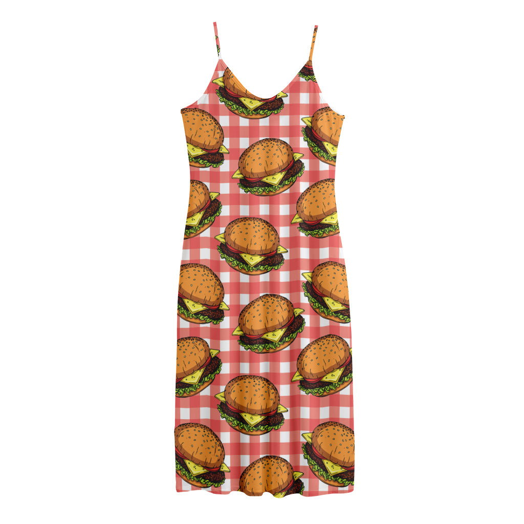 Hamburger Plaid Pattern Print Jersey Midi Cami Dress