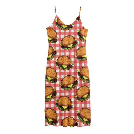 Hamburger Plaid Pattern Print Jersey Midi Cami Dress
