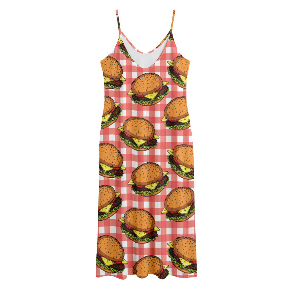 Hamburger Plaid Pattern Print Jersey Midi Cami Dress