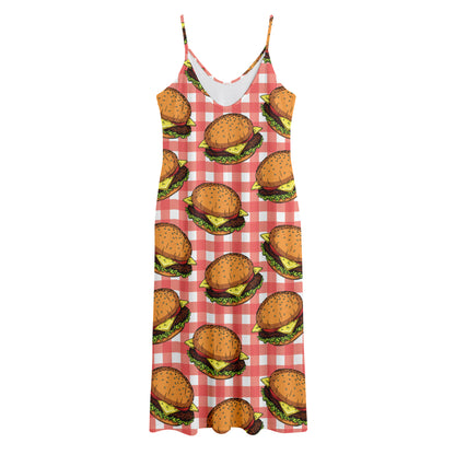 Hamburger Plaid Pattern Print Jersey Midi Cami Dress