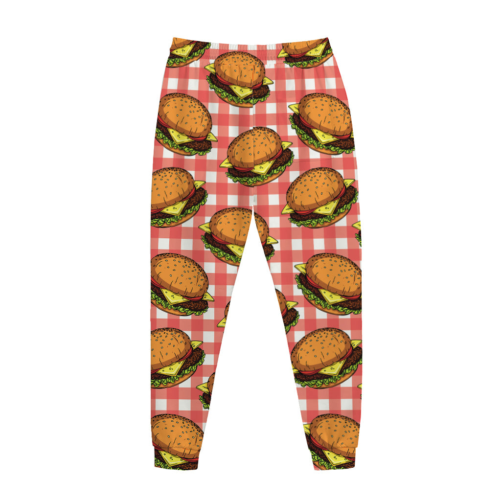 Hamburger Plaid Pattern Print Jogger Pants