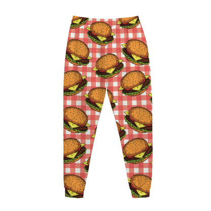 Hamburger Plaid Pattern Print Jogger Pants