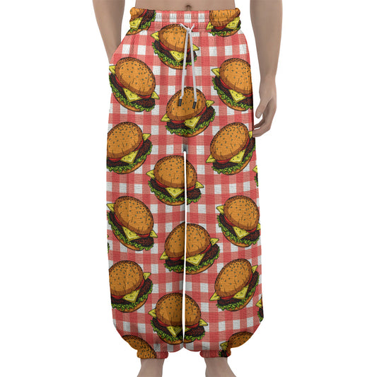 Hamburger Plaid Pattern Print Lantern Pants