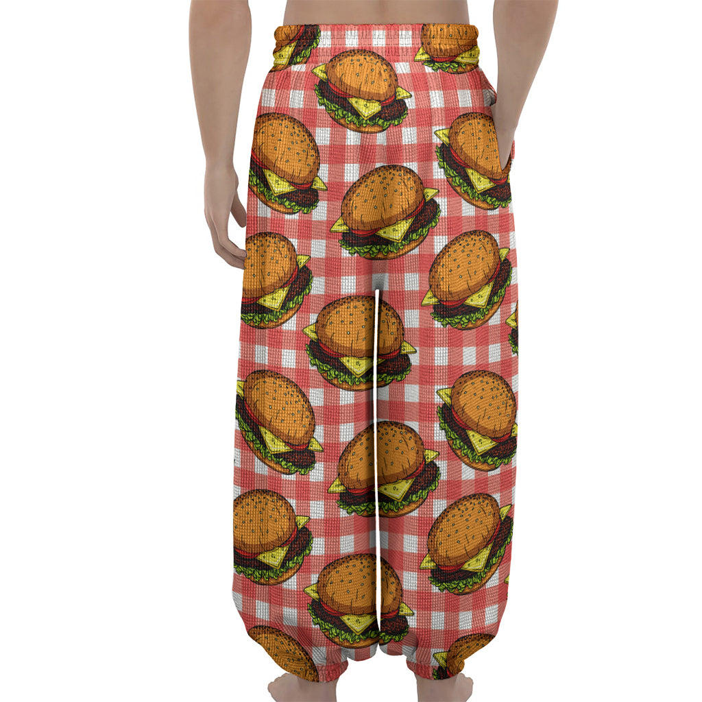 Hamburger Plaid Pattern Print Lantern Pants