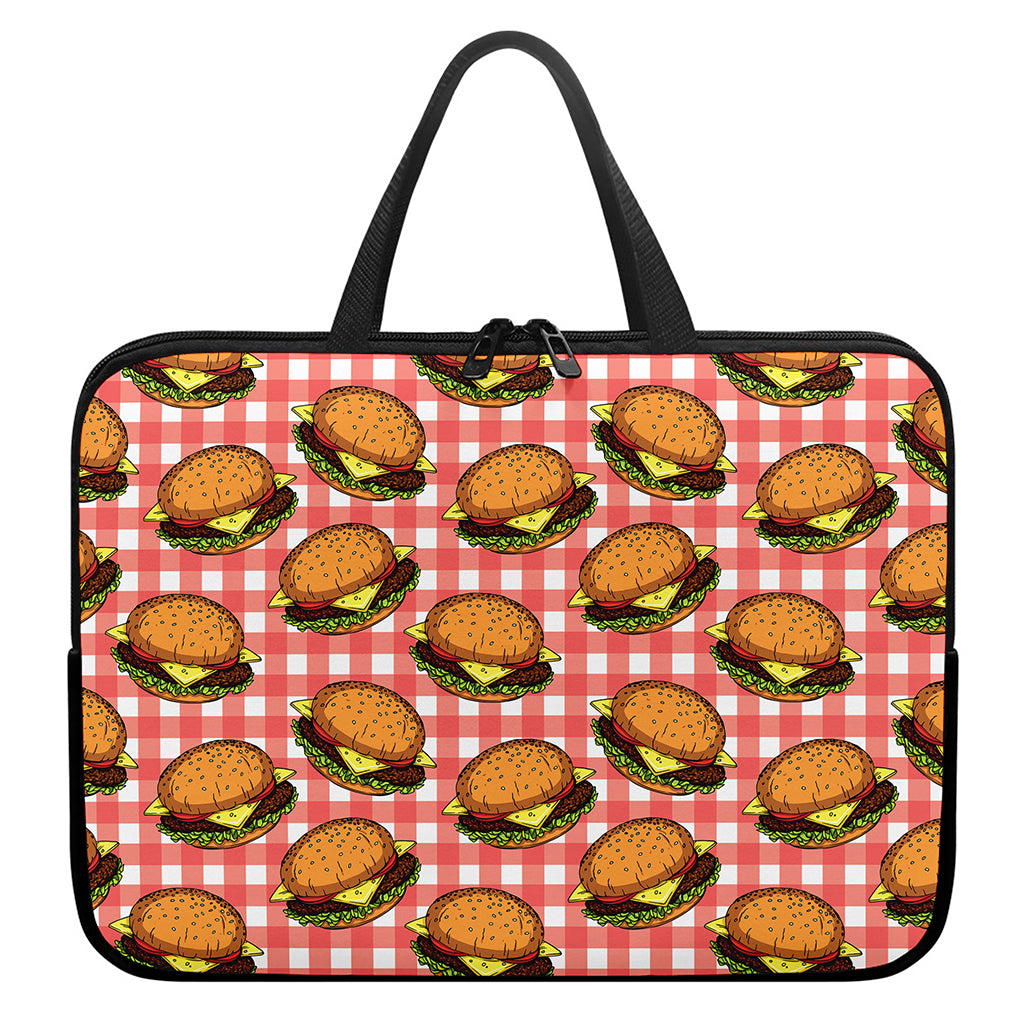 Hamburger Plaid Pattern Print Laptop Sleeve With Handle