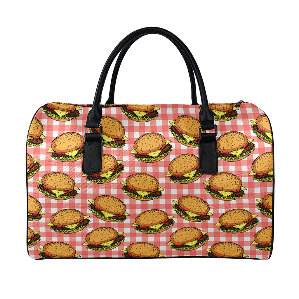 Hamburger Plaid Pattern Print Leather Duffle Bag