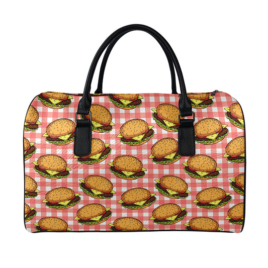 Hamburger Plaid Pattern Print Leather Duffle Bag